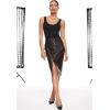 imageINLYRIC Womens Scoop Square Neck Sleeveless Bodysuit Ribbed Long Sleeve Tank Tops Slimming Body Suits JumpsuitsBlack