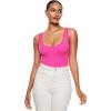imageINLYRIC Womens Scoop Square Neck Sleeveless Bodysuit Ribbed Long Sleeve Tank Tops Slimming Body Suits JumpsuitsHot Pink