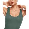imageINLYRIC Womens Scoop Square Neck Sleeveless Bodysuit Ribbed Long Sleeve Tank Tops Slimming Body Suits JumpsuitsMidnight Emerald