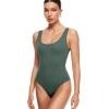 imageINLYRIC Womens Scoop Square Neck Sleeveless Bodysuit Ribbed Long Sleeve Tank Tops Slimming Body Suits JumpsuitsMidnight Emerald