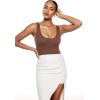 imageINLYRIC Womens Scoop Square Neck Sleeveless Bodysuit Ribbed Long Sleeve Tank Tops Slimming Body Suits JumpsuitsPinecone
