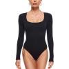 imageINLYRIC Womens Long Sleeve Sleeveless Scoop Square Neck Bodysuit Ribbed Tank Tops Slimming Body Suits JumpsuitsBlack