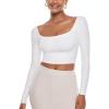 imageINLYRIC Womens Natrelax Square Neck Long Sleeve Crop Top Sexy Slim Fitted Basic Stretchy T Shirts TopsWhite