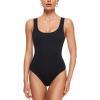imageINLYRIC Womens Scoop Square Neck Sleeveless Bodysuit Ribbed Long Sleeve Tank Tops Slimming Body Suits JumpsuitsBlack