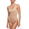 imageINLYRIC Womens Scoop Square Neck Sleeveless Bodysuit Ribbed Long Sleeve Tank Tops Slimming Body Suits JumpsuitsNatural