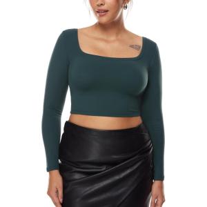 imageINLYRIC Womens Natrelax Square Neck Long Sleeve Crop Top Sexy Slim Fitted Basic Stretchy T Shirts TopsForest Dark Green