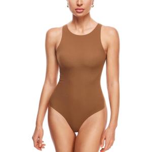imageINLYRIC Womens Sexy Sleeveless Thong Seamless Bodysuit Racerback Tank Tops Summer Halter Tops for Going OutChipmunk Size Smallorder 1 Size Up
