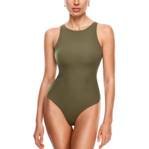 imageINLYRIC Womens Sexy Sleeveless Thong Seamless Bodysuit Racerback Tank Tops Summer Halter Tops for Going OutWarm Green Size Smallorder 1 Size Up