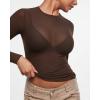 imageINLYRIC Womens Cosnufy Mesh Sheer Long Sleeve Tops See Through Crew Neck Going Out Tops Trendy Sexy ShirtsHazelnut