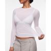 imageINLYRIC Womens Cosnufy Mesh Sheer Long Sleeve Tops See Through Crew Neck Going Out Tops Trendy Sexy ShirtsSnow White