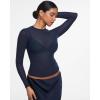 imageINLYRIC Womens Cosnufy Mesh Sheer Long Sleeve Tops See Through Crew Neck Going Out Tops Trendy Sexy ShirtsTwilight Blue