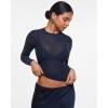 imageINLYRIC Womens Cosnufy Mesh Sheer Long Sleeve Tops See Through Crew Neck Going Out Tops Trendy Sexy ShirtsTwilight Blue