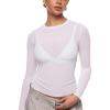 imageINLYRIC Womens Cosnufy Mesh Sheer Long Sleeve Tops See Through Crew Neck Going Out Tops Trendy Sexy ShirtsSnow White