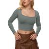 imageINLYRIC Womens Natrelax Square Neck Long Sleeve Crop Top Sexy Slim Fitted Basic Stretchy T Shirts TopsGrey Sage