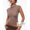 imageINLYRIC Womens Cosnufy Mesh Sheer Mock Turtle Neck Tank Tops See Through Sleeveless Sexy Summer Going Out TopsBrown Purple