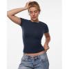 imageINLYRIC Womens Inbarely Ultra Short Sleeve Tops Crew Neck Double Lined Slim Going Out Fit T Shirts Summer Basic TopDeep Ocean Blue