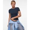 imageINLYRIC Womens Inbarely Ultra Short Sleeve Tops Crew Neck Double Lined Slim Going Out Fit T Shirts Summer Basic TopDeep Ocean Blue