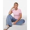 imageINLYRIC Womens Inbarely Ultra Short Sleeve Tops Crew Neck Double Lined Slim Going Out Fit T Shirts Summer Basic TopSweet Pink