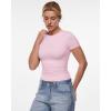 imageINLYRIC Womens Inbarely Ultra Short Sleeve Tops Crew Neck Double Lined Slim Going Out Fit T Shirts Summer Basic TopSweet Pink
