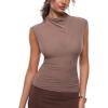 imageINLYRIC Womens Cosnufy Mesh Sheer Mock Turtle Neck Tank Tops See Through Sleeveless Sexy Summer Going Out TopsBrown Purple