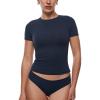 imageINLYRIC Womens Inbarely Ultra Short Sleeve Tops Crew Neck Double Lined Slim Going Out Fit T Shirts Summer Basic TopDeep Ocean Blue