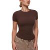 imageINLYRIC Womens Inbarely Ultra Short Sleeve Tops Crew Neck Double Lined Slim Going Out Fit T Shirts Summer Basic TopHazelnut