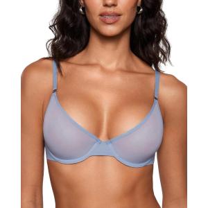 imageINLYRIC Womens Cosnufy Sheer Balconette Bra Demi Unlined Plunge Mesh See Through Sexy Bras UnderwireMoonlight Blue