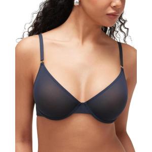 imageINLYRIC Womens Cosnufy Sheer Balconette Bra Demi Unlined Plunge Mesh See Through Sexy Bras UnderwireTwilight Blue