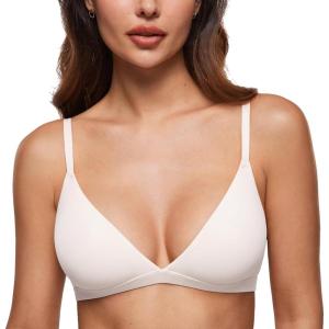 imageINLYRIC Womens Inbarely Triangle Bralette Plunge Unlined Seamless Bra No Underwire Sexy Comfortable EverydayCoconut White  See Through