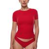 imageINLYRIC Womens Inbarely Ultra Short Sleeve Tops Crew Neck Double Lined Slim Going Out Fit T Shirts Summer Basic TopLipstick Red