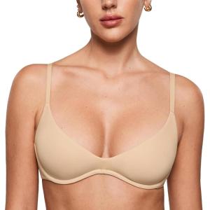 imageINLYRIC Womens Inbarely Plus Plunge Bra  Unlined Underwire Sexy Demi Balconette BrasLight Oatmeal