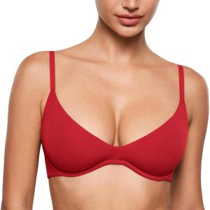imageINLYRIC Womens Inbarely Plus Plunge Bra  Unlined Underwire Sexy Demi Balconette BrasLipstick Red
