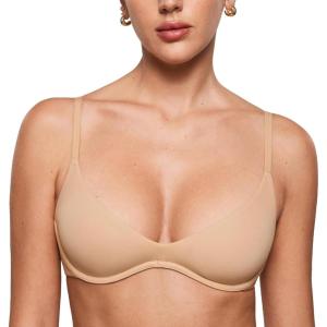 imageINLYRIC Womens Inbarely Plus Plunge Bra  Unlined Underwire Sexy Demi Balconette BrasWarm Beige