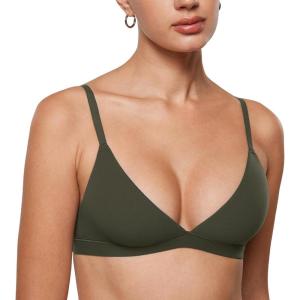 imageINLYRIC Womens Inbarely Triangle Bralette Plunge Unlined Seamless Bra No Underwire Sexy Comfortable EverydayOlive Green