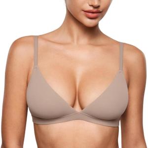 imageINLYRIC Womens Inbarely Triangle Bralette Plunge Unlined Seamless Bra No Underwire Sexy Comfortable EverydayRose Gray