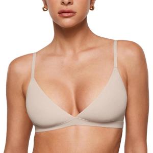 imageINLYRIC Womens Inbarely Triangle Bralette Plunge Unlined Seamless Bra No Underwire Sexy Comfortable EverydayVanilla White