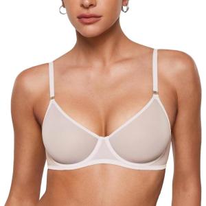 imageINLYRIC Womens Sheer Demi Balconette Bra  Sexy Mesh Unlined Underwire See Through Demi BrasCoconut White Size Up One Cup