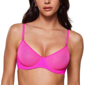 imageINLYRIC Womens Sheer Demi Balconette Bra  Sexy Mesh Unlined Underwire See Through Demi BrasGlitter Rose  Size Up One Cup