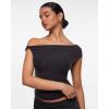 imageINLYRIC Womens Inbarely Soft Off The Shoulder Tops Versatile Going Out Trendy Shirts Y2K Spring Summer OutfitsBlack