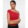 imageINLYRIC Womens Inbarely Soft Off The Shoulder Tops Versatile Going Out Trendy Shirts Y2K Spring Summer OutfitsLipstick Red
