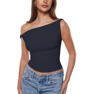 imageINLYRIC Womens Inbarely Soft Off The Shoulder Tops Versatile Going Out Trendy Shirts Y2K Spring Summer OutfitsTrue Navy