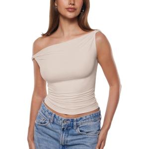 imageINLYRIC Womens Inbarely Soft Off The Shoulder Tops Versatile Going Out Trendy Shirts Y2K Spring Summer OutfitsVanilla White