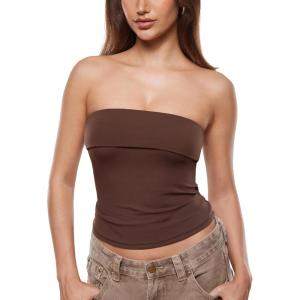 imageINLYRIC Natrelax Womens Tube Tops Strapless Tank Tops Sexy Summer Going Out Crop Tops Trendy Bandeau TopsHazelnut  Go Up One Size