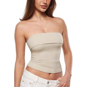 imageINLYRIC Natrelax Womens Tube Tops Strapless Tank Tops Sexy Summer Going Out Crop Tops Trendy Bandeau TopsMojave Tan  Go Up One Size