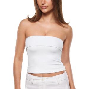 imageINLYRIC Natrelax Womens Tube Tops Strapless Tank Tops Sexy Summer Going Out Crop Tops Trendy Bandeau TopsWhite  Go Up One Size