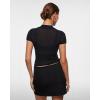 imageINLYRIC Womens Cosnufy Mesh Sheer Short Sleeve Shirts See Through Mock Neck Ruched Summer Going Out Tops Sexy TeesBlack