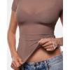 imageINLYRIC Womens Cosnufy Mesh Sheer Short Sleeve Shirts See Through Mock Neck Ruched Summer Going Out Tops Sexy TeesBrown Purple