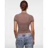 imageINLYRIC Womens Cosnufy Mesh Sheer Short Sleeve Shirts See Through Mock Neck Ruched Summer Going Out Tops Sexy TeesBrown Purple