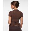 imageINLYRIC Womens Cosnufy Mesh Sheer Short Sleeve Shirts See Through Mock Neck Ruched Summer Going Out Tops Sexy TeesHazelnut
