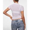 imageINLYRIC Womens Cosnufy Mesh Sheer Short Sleeve Shirts See Through Mock Neck Ruched Summer Going Out Tops Sexy TeesSnow White